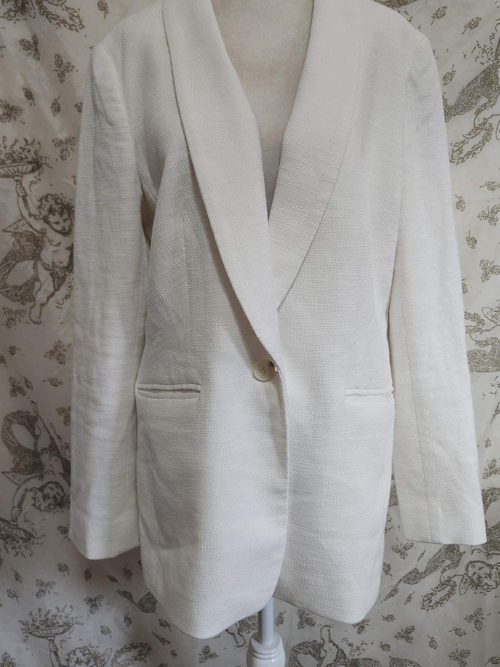 Talbots Cream Cotton Textured Single-Button Blazer Sz 14